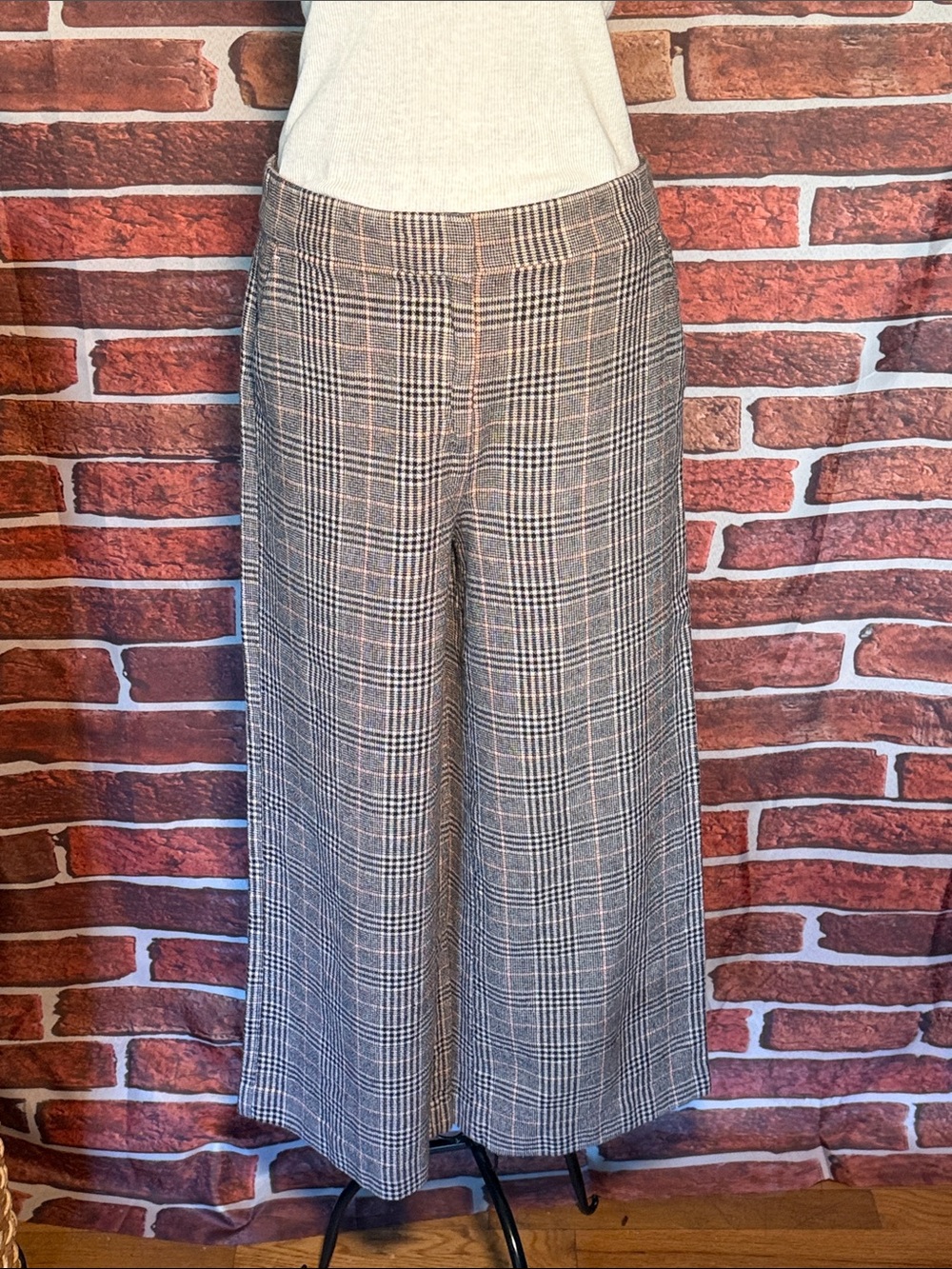 👖LOFT High-Waist Glen Plaid Wide-Leg Culottes - Gray/Taupe/Orange - Sz 4